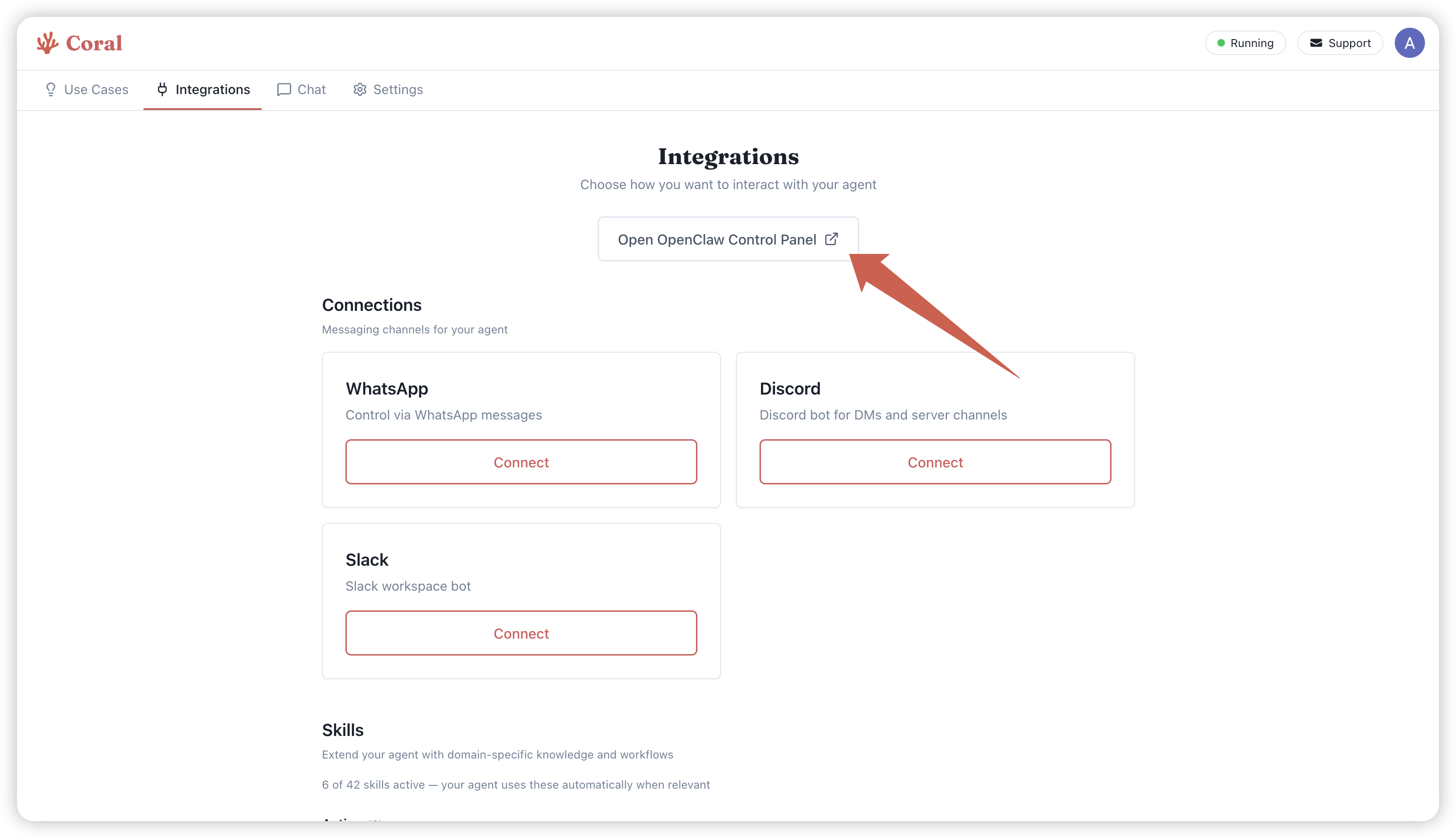 Integrations tab showing available connections
