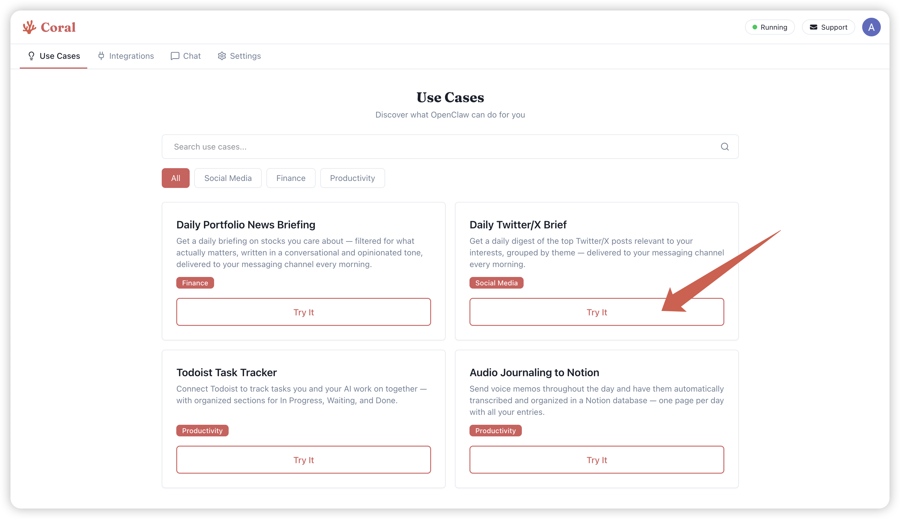 Use Cases tab with available workflows